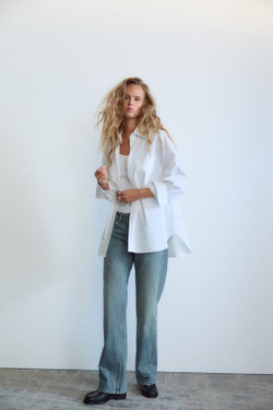 ZARA ДЖИНСЫ TRF WIDE-LEG С НИЗКОЙ ПОСАДКОЙ, СИНИЙ