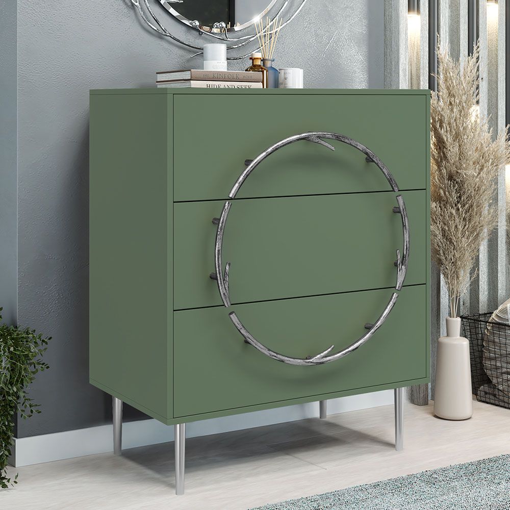 Комод Арт Колор matte Стайл Сильвер с 3 ящиками Зеленый нефрит матовый
