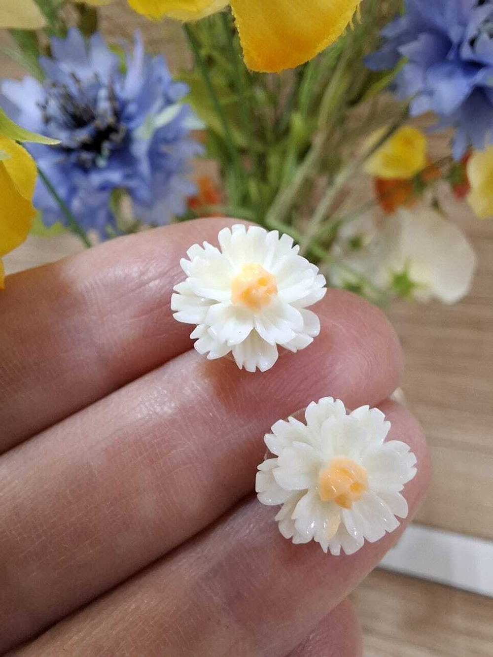 Серьги-пуссеты Ромашки