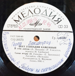 Винтажная виниловая пластинка LP Геннадий Каменный Поет Геннадий Каменный 7 дюймов (СССР 1983)