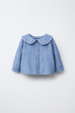 ZARA БЛУЗА ИЗ СТРУЯЩЕЙСЯ ДЖИНСОВОЙ ТКАНИ, ВЫЦВЕТШИЙ СИНИЙ