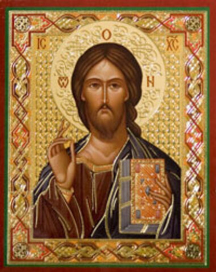 Икона на деревянной основе Спаситель вид "15"(с Евангелием) 8х6 с тиснением золотой фольгой, в упако