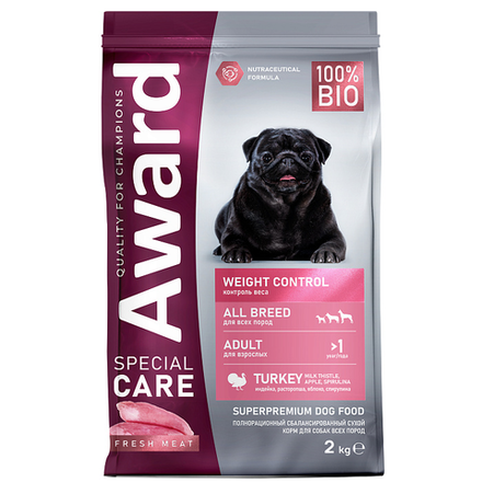 Сухой корм AWARD SPECIAL CARE Weight Control для взрослых собак всех пород для контроля веса со свежим мясом индейки 2кг