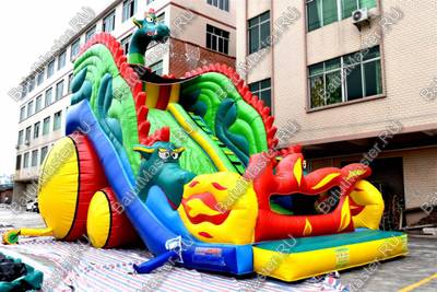 Коммерческий надувной батут-горка "Огненный дракон" 15*7*11 м