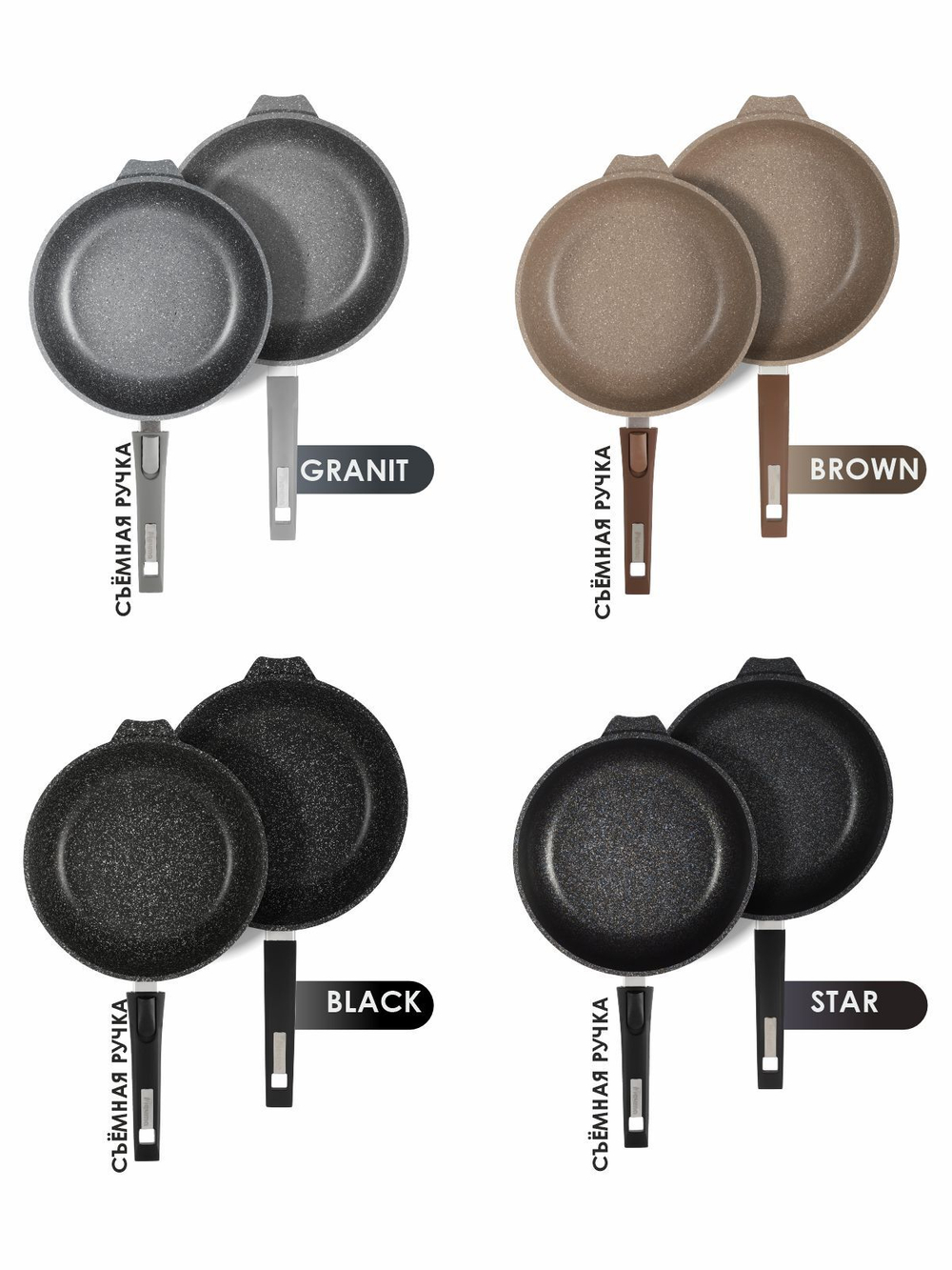 Сотейник с крышкой "Мечта" Гранит с антипригарным покрытием с несъемной ручкой