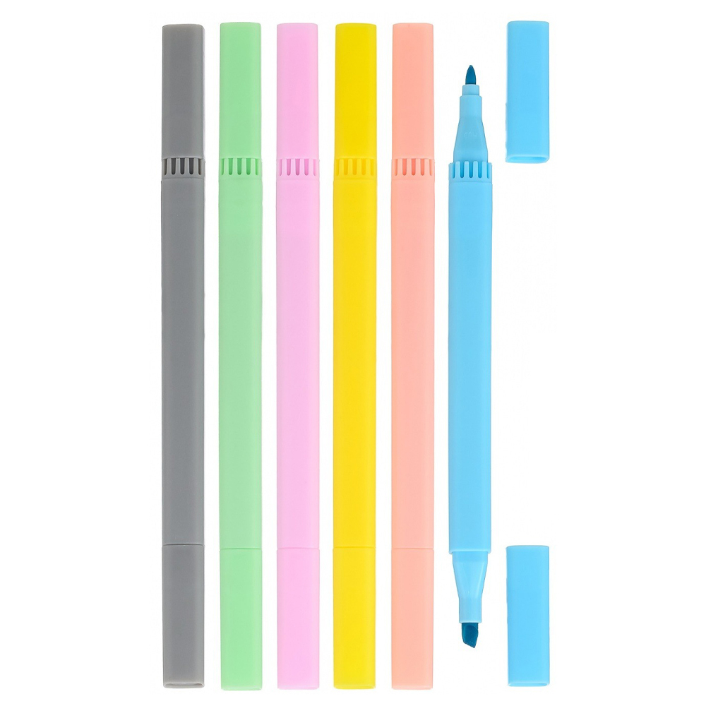 Маркер текстовыделитель, двусторонний, Basir, квадратный корпус, 6 цветов