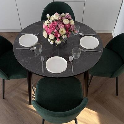 Круглый раздвижной стол Серый мрамор и 4 стула Элион цвет зеленый
