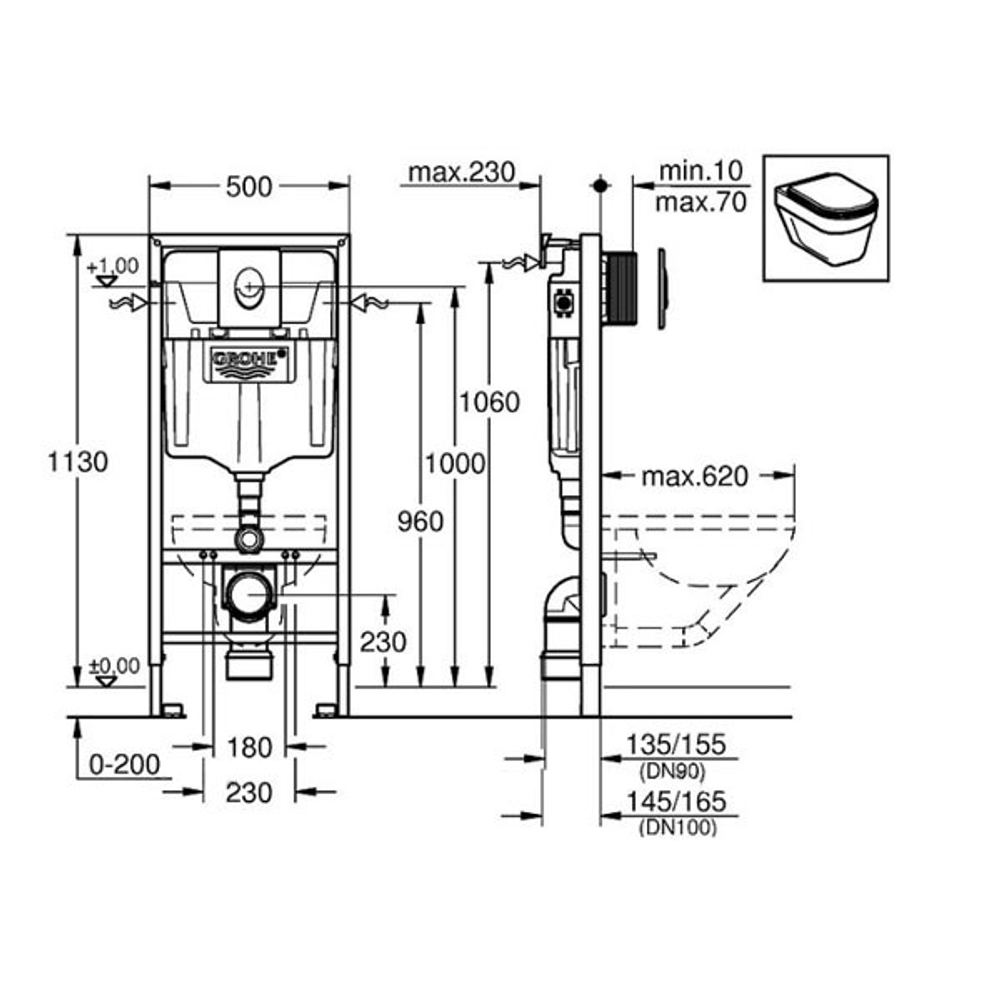 Инсталляция Grohe Rapid SL 38750001 (4 в 1 в сборе) схема