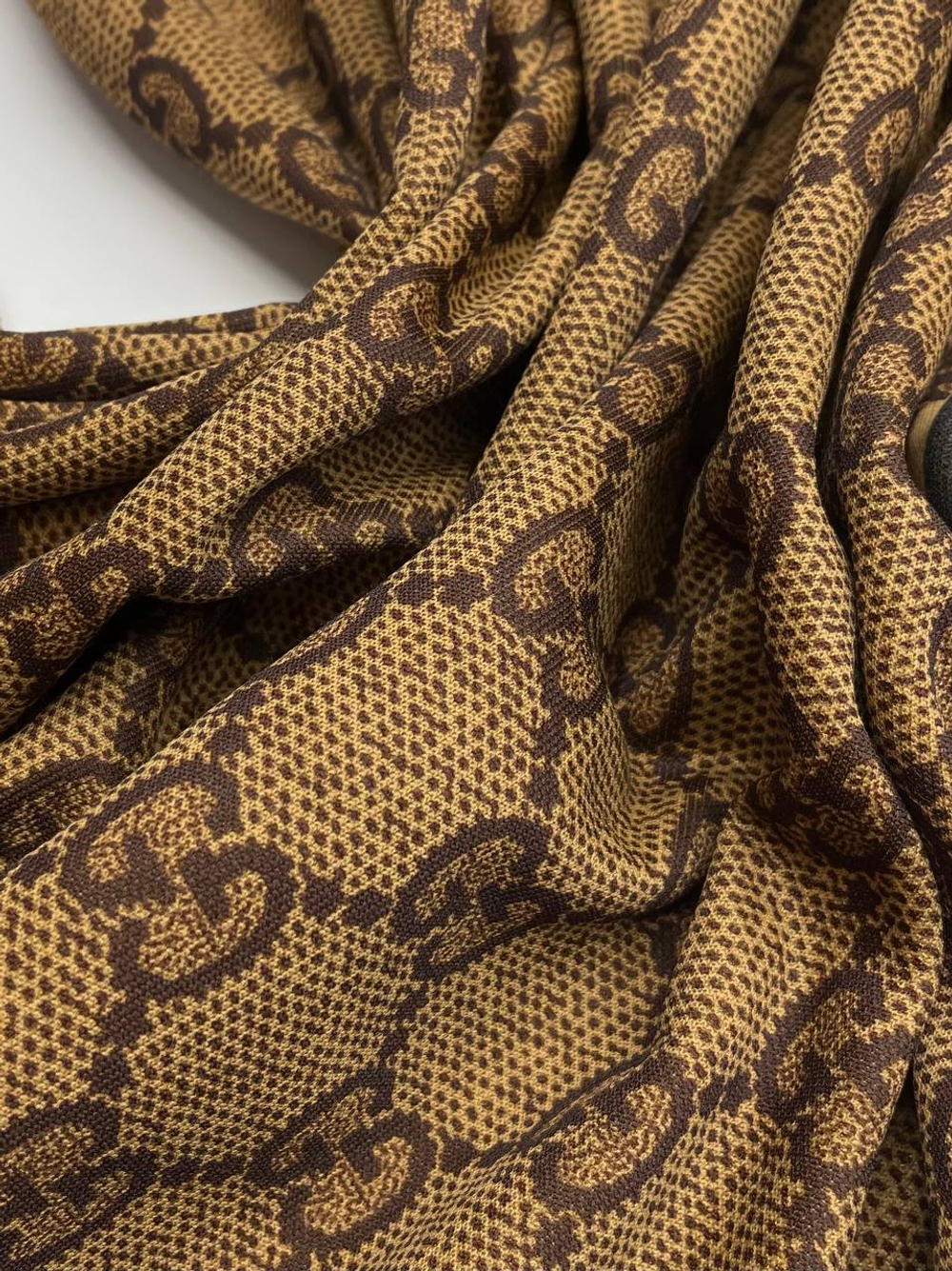 Трикотаж хлопок с п/э Gucci коричневый с лого