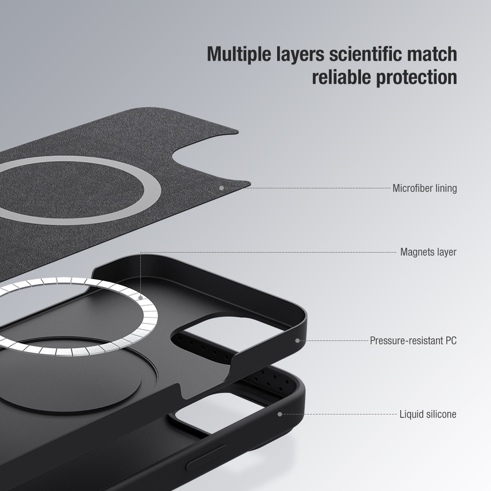 Чехол от Nillkin для iPhone 13 Pro Max, шелковистое силиконовое покрытие, серия CamShield Silky Magnetic Silicone c поддержкой беспроводной зарядки MagSafe