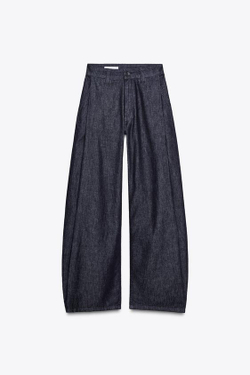 ZARA БРЮКИ BALLOON С ЗАЩИПАМИ, ТЕМНЫЙ ИНДИГО