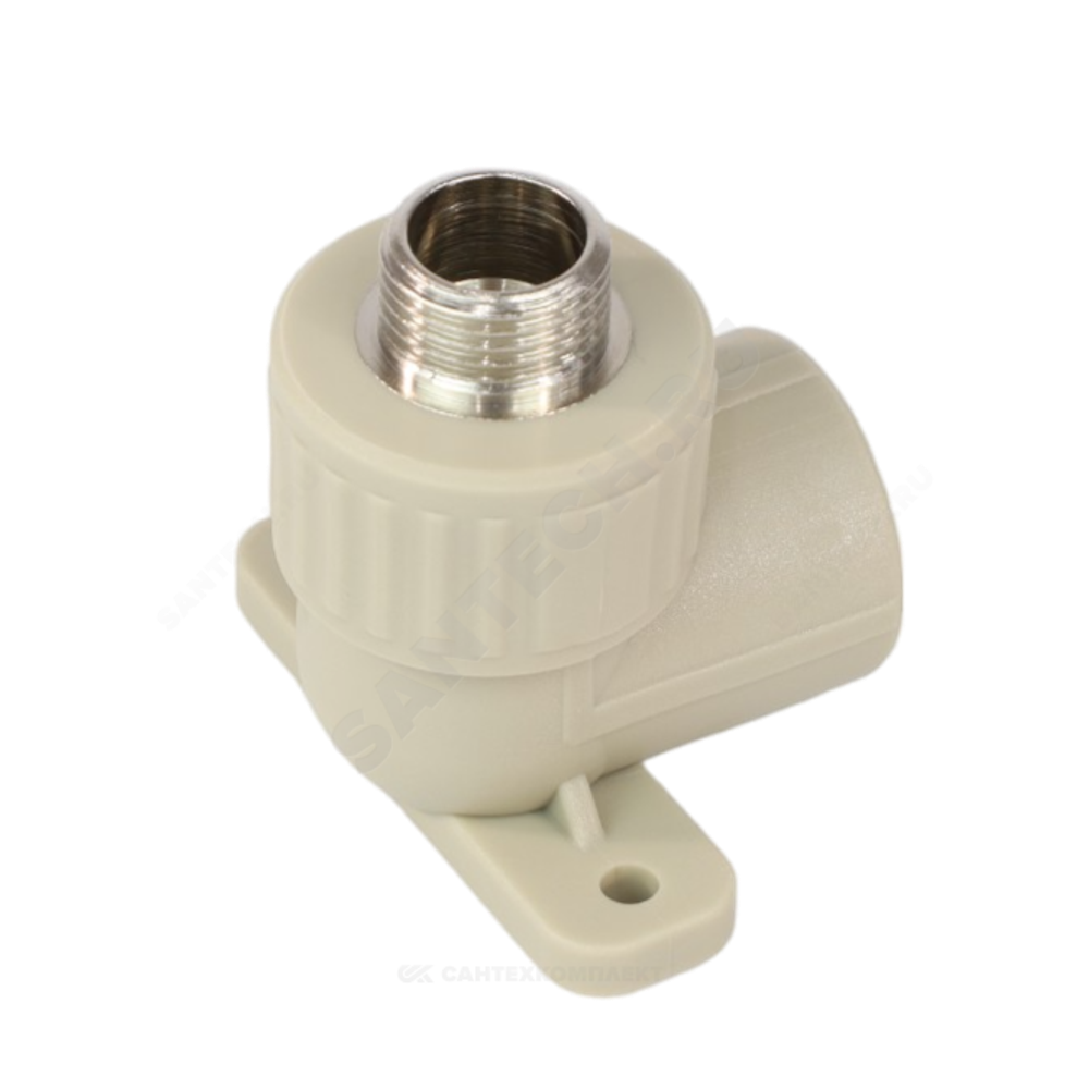 Угольник PP-R комбинированный серый Дн 20х1/2" НР с креплением VALFEX 10121020Г