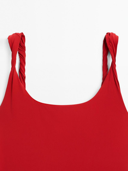Massimo Dutti Купальник со свернутыми бретелями, красный