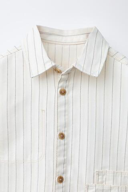 ZARA КУРТКА-РУБАШКА В ПОЛОСКУ, ЭКРЮ