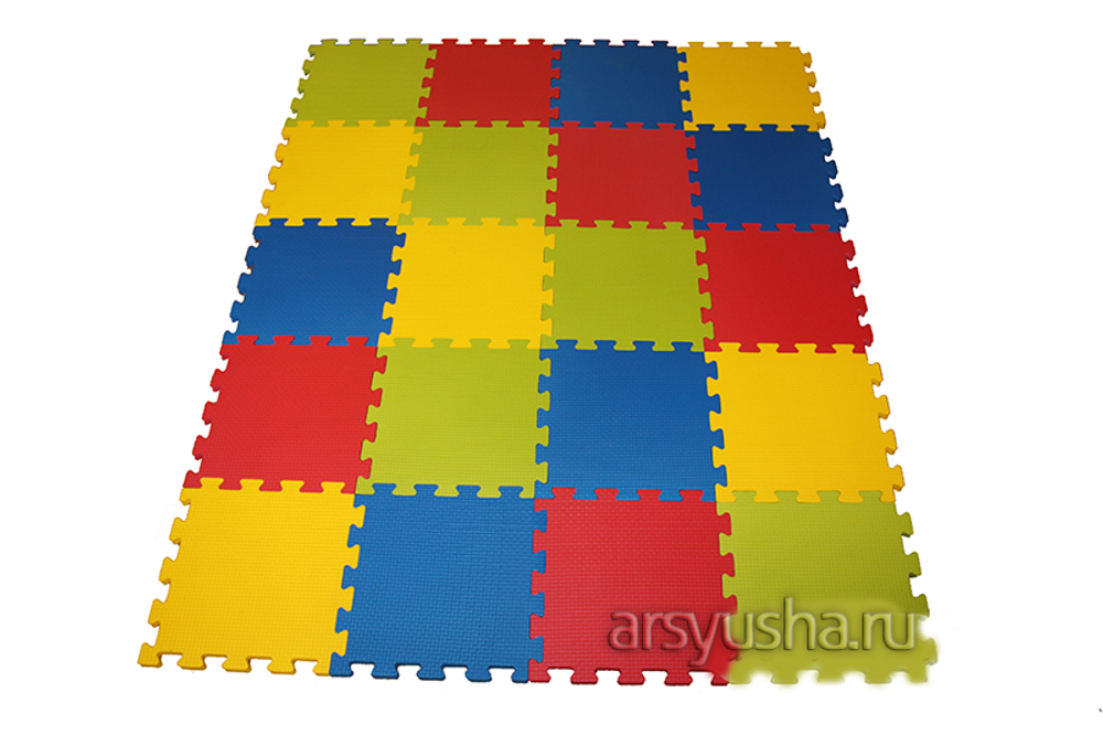 Коврик-пазл BABYPUZZ (16 плит 50x50x1см, 4кв.м./уп) Разноцветная полянка с кромками