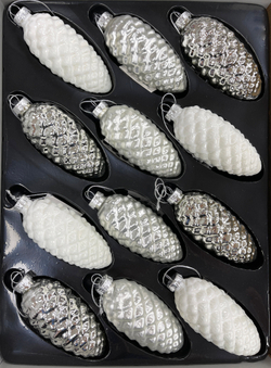 Набор шишек 10x5см 12шт ChristmasDeLuxe белый/серебро