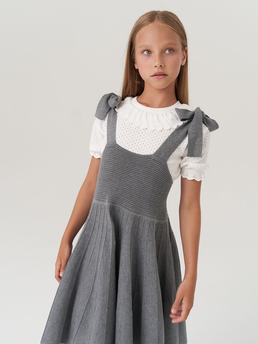 Сарафан школьный для девочки AT972-218 серый