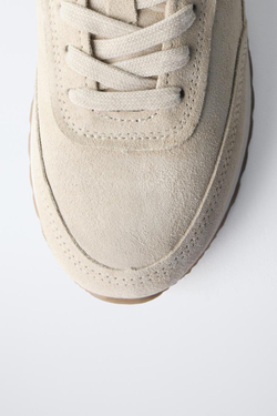 ZARA КОЖАНЫЕ СПОРТИВНЫЕ КРОССОВКИ, ЭКРЮ