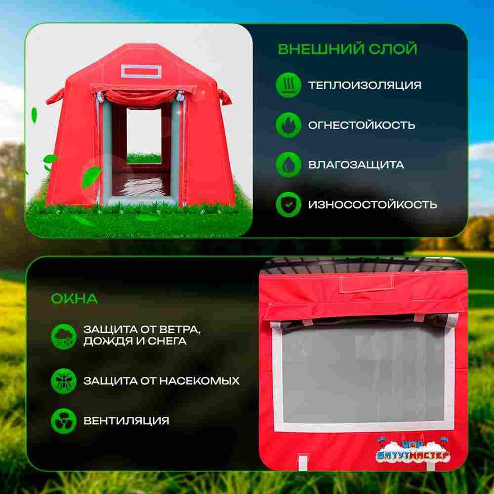 Пневмокаркасная всесезонная палатка «Универсал» 4×2,5×2,5 м — из ПВХ, красная