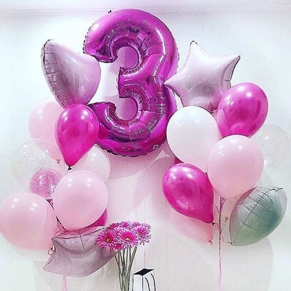 Шар (40"/102 см) Цифра, 3, Фуше, 1 шт. в упак.