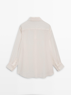Massimo Dutti Струящаяся рубашка свободного кроя со складками, цвет слоновой кости