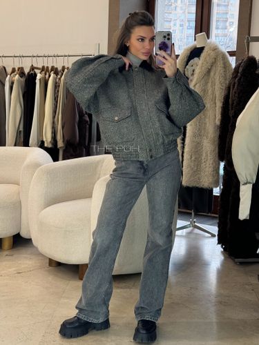 Серый утепленный бомбер из шерсти