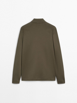 Massimo Dutti Свитер поло из хлопкового трикотажа, хаки