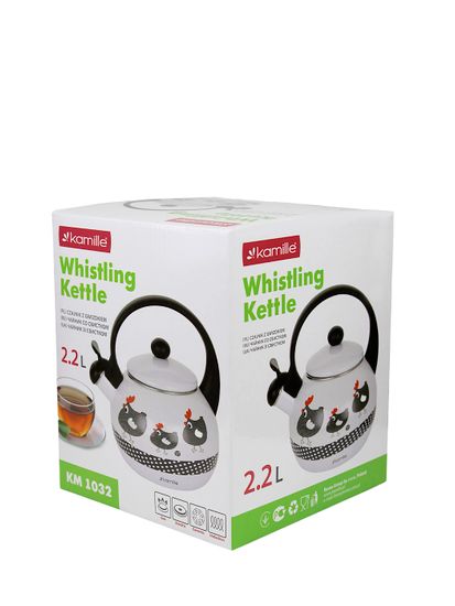 Чайник 2,2 л. эмалированный со свистком Kamille KM 1032 с черной бакелитовой ручкой