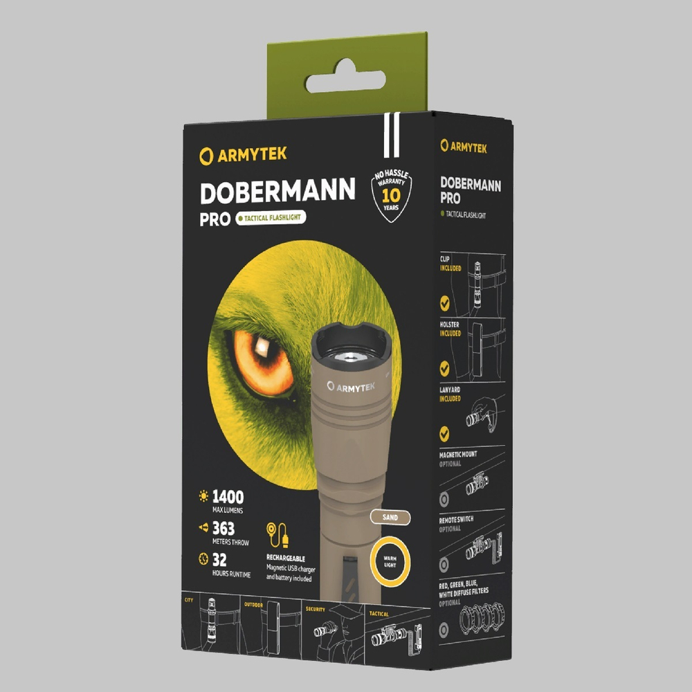 Фонарь тактический подствольный Armytek F07501WS Dobermann Pro Magnet USB Sand (теплый свет)