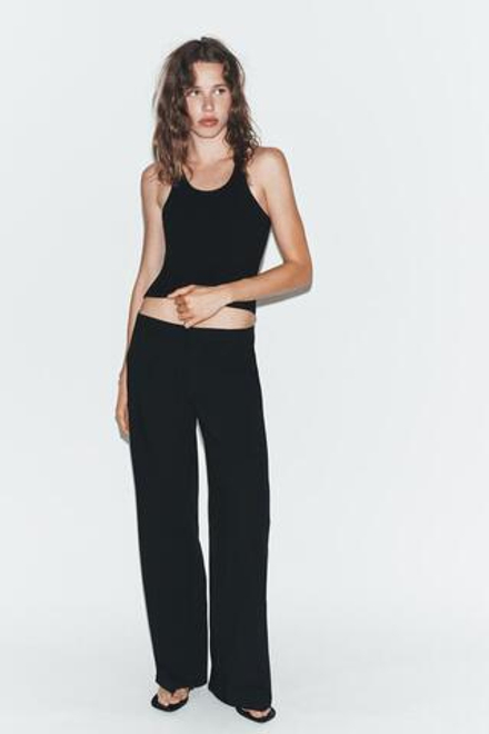 ZARA БРЮКИ ПРЯМОГО КРОЯ С НИЗКОЙ ПОСАДКОЙ, ЧЕРНЫЙ