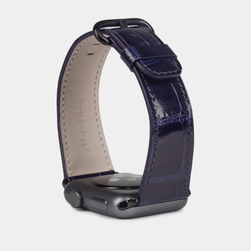 Ремешок для Apple Watch 44/45/46 mm из кожи аллигатора, цвета синий лак