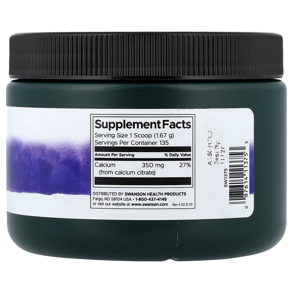 Swanson, 100% чистый цитрат кальция в порошке, без добавок, 227 г (8 унций)