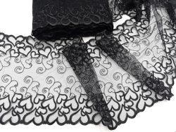 Вышивка на сетке, 23 см, черный, сердечки (Артикул: VS-2011), м