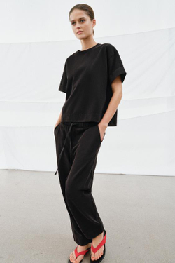 ZARA БРЮКИ WIDE-LEG ИЗ ПЛОТНОГО ХЛОПКА, ЧЕРНЫЙ