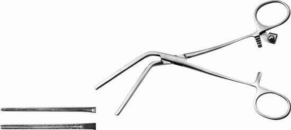 ТМ- З-66 Зажим д/врем. пережат. сосуда с кремальерой изогнут./ребру п/угл 50, 155 мм (НОВОЕ ИСПОЛНЕН