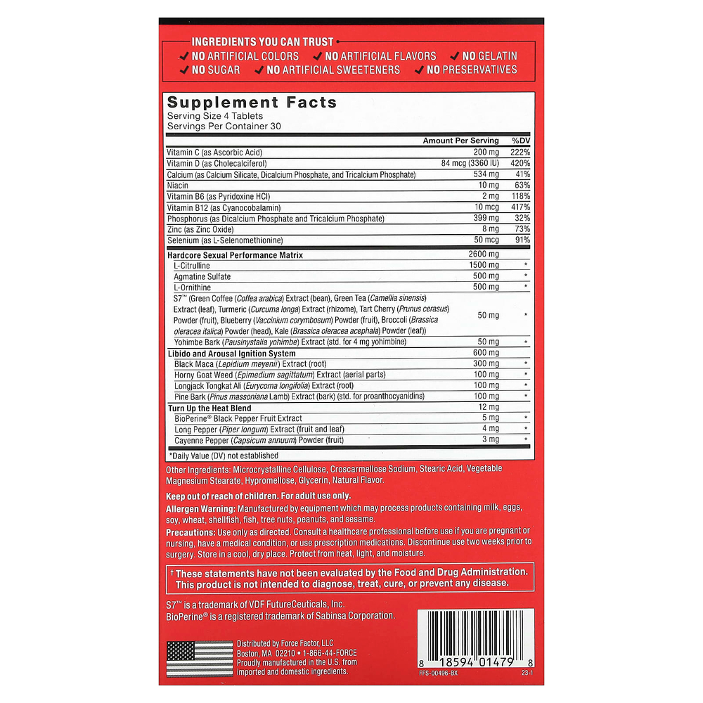 Force Factor, SCORE! Hardcore, средство для повышения производительности и либидо, 120 таблеток