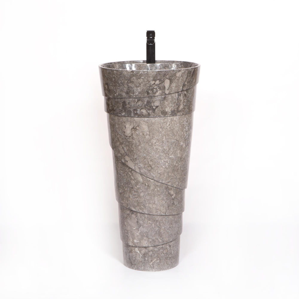 Раковина напольная из мрамора Pedestal Grey Spiral MN-03211 (45*45*90 см)