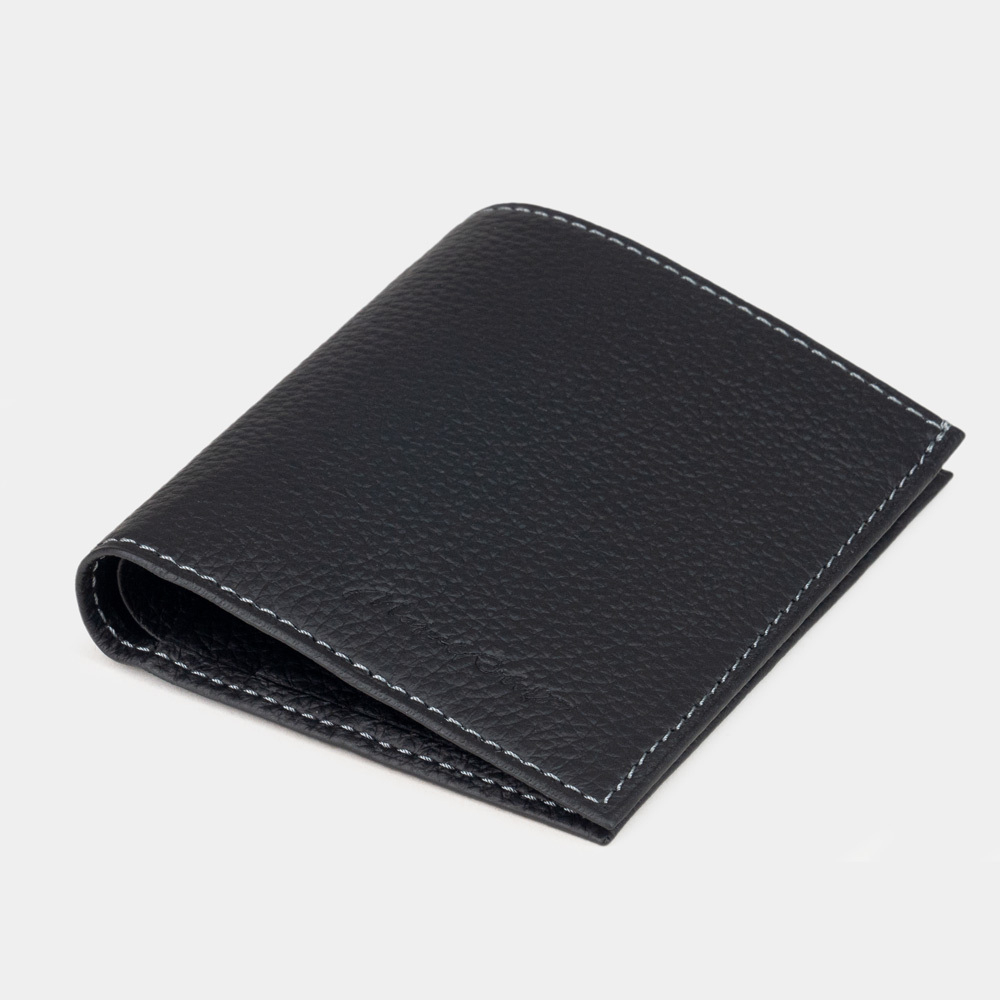 Портмоне из натуральной кожи теленка, черного цвета