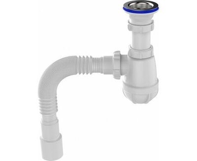 Сифон для раковины 1 1/2"х40 с металлической решеткой с гофротрубой 40х40/50 Aquant B0115-30-MR