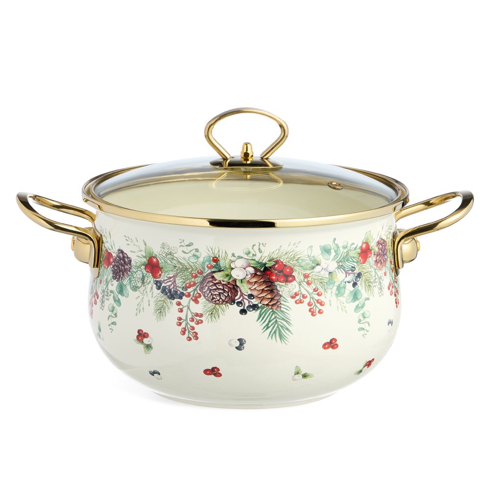 КАСТРЮЛЯ ЭМАЛИРОВАННАЯ AGNESS СО СТЕКЛЯННОЙ КРЫШКОЙ СЕРИЯ "CELEBRATION", 3.6 Л, 22*13 СМ