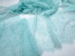 Кружево шантильи, с ресничками, светлая бирюза, 23 см, купон, SK-2404, купон (3м)