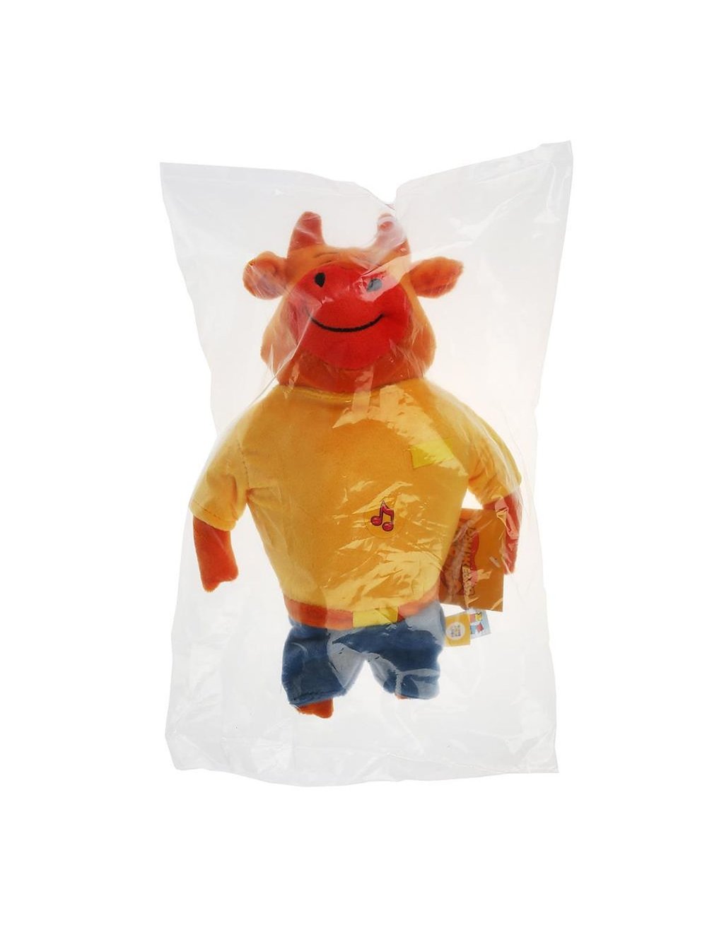 Игрушка мягкая Оранжевая корова папа 30см с музыкальным чипом