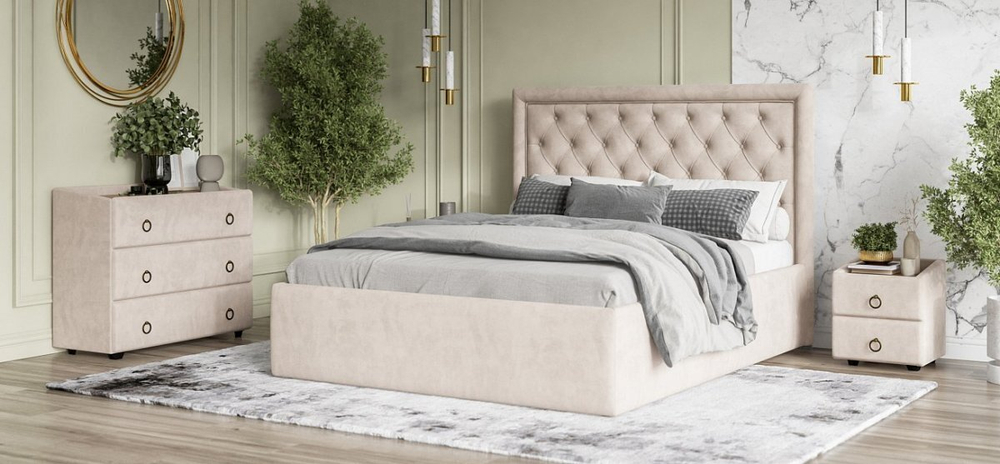 Комод BOSS Classic велюр Monolit латте, Вяз натуральный