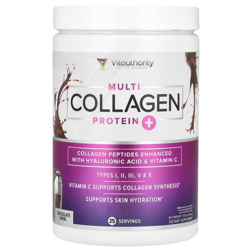 Vitauthority, Multi Collagen Protein +, шоколадный вихрь, 316 г (11,15 унции)