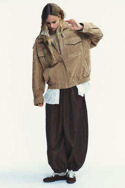 ZARA БРЮКИ-ШАРОВАРЫ ИЗ НЕЙЛОНА, ТЕМНО-КОРИЧНЕВЫЙ