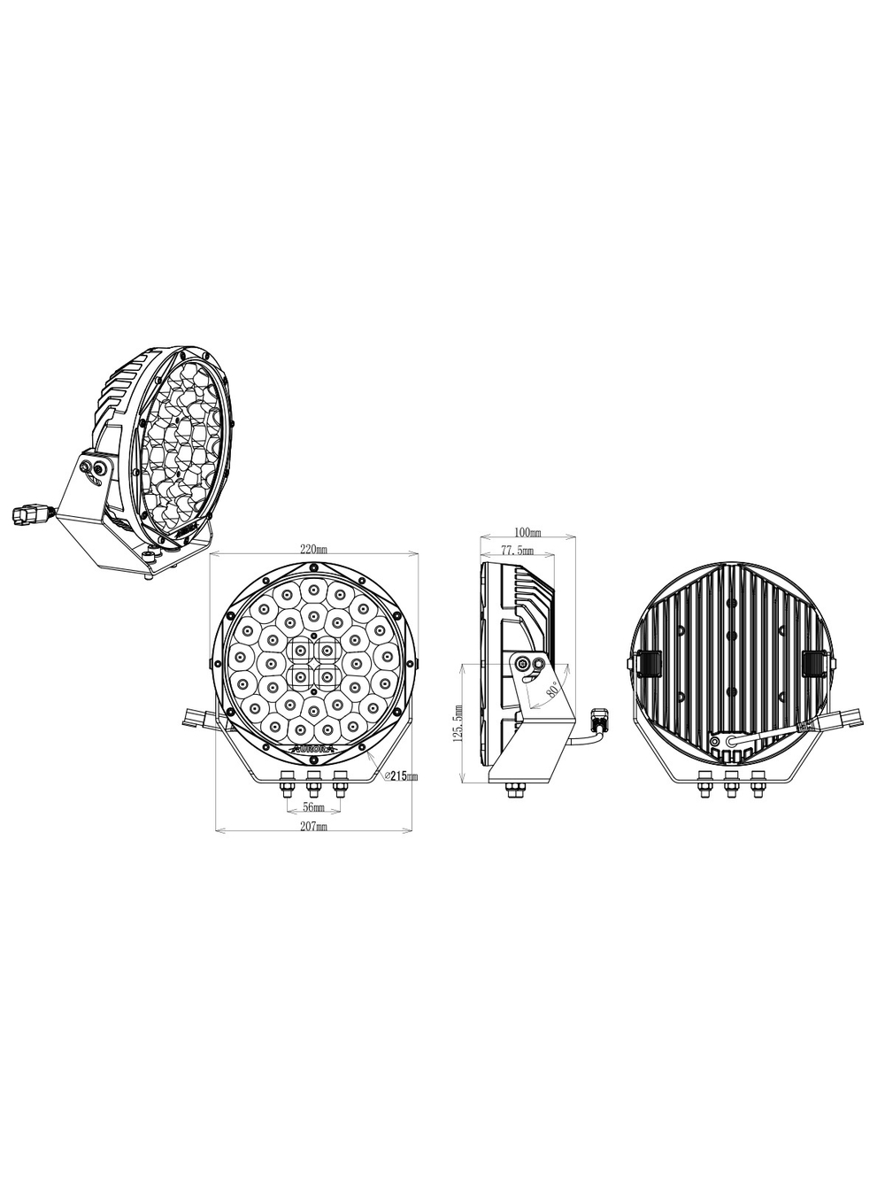 Светодиодные фары комбинированного света AURORA 178 мм 198W LED