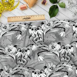 Ткань мембрана серый цветочный орнамент