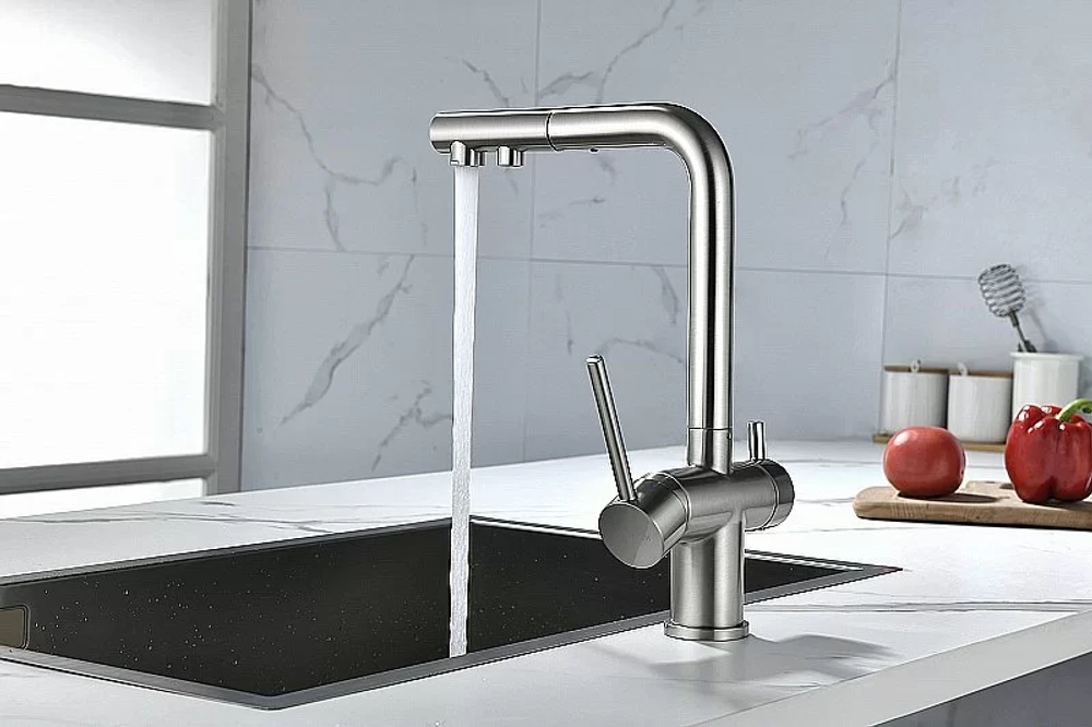 Смеситель для кухни Paulmark Serpentine Se213222-BS брашированная сталь