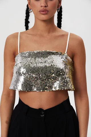 Топ прямого кроя на бретелях цвета золото/серебро