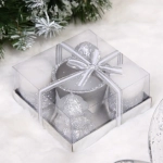 Свечи новогодние «Лесной микс» 11.5*11.5*5см (набор 5шт), Серебро